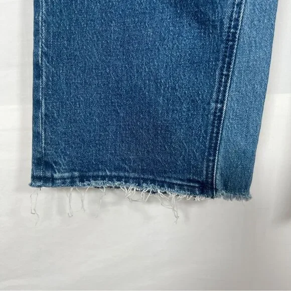 Abercrombie & Fitch Ultra High Rise Jeans 31 12 Two Tone Cropped Denim Raw Hem - Picture 5 of 7